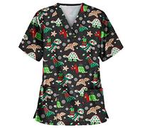 Exfoliantes navideños para Mujer Manga Corta Camisetas Navidad Impresión Respirable Túnica Tops con Bolsillos Moda Casual Invierno Fiesta Enfermeras Cuello en V Tops Apto Limpiadores