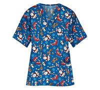 Exfoliantes navideños para Mujer Túnica Tops con Bolsillos Moda Camisetas Navidad Impresión Respirable Manga Corta Casual Invierno Fiesta Enfermeras Cuello en V Tops Apto Limpiadores