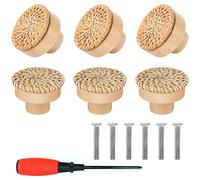 EXFU 6 pomos para muebles de madera de ratán, tiradores redondos para cajones de puerta, pomos naturales para armario con tornillos, decoración bohemia