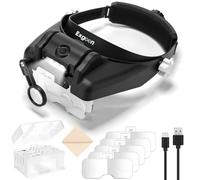 Exgoon Lupa con luz de 1 a 14 aumentos con 6 Lentes Desmontables, Lupa con Diadema Recargable Manos Libres para Aficiones, modelismo, joyería, Manualidades