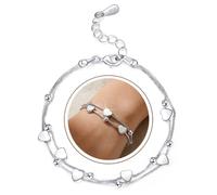 EXGOX S925 Silver Heart Bracelet, Adjustable Double Layered S925 Sterling Heart Bracelet for Women, Elegant Silver Chain Jewellery, Wedding Anniversary Bestfriend Birthday Gift for Her