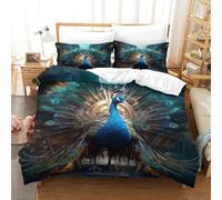 Exhibición De Pavo Real-Estilo De Arte De Fantasía Juego De Ropa De Cama con Funda Nórdica 3D Y Fundas De Almohada, Microfibra con Cremallera Double（200x200cm）