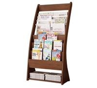 Exhibición Estante de madera for periódicos, revistero oficina, soporte exhibición folletos pie, estante materiales promocionales, estantería almacenamiento Soporte(Bruin)