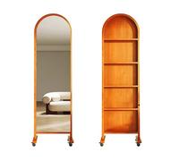 Exhibición Expositor de revistas retro, pie, for libros, periódicos, estante almacenamiento, giratorio, móvil, con espejo cuerpo entero Soporte(Cherry)