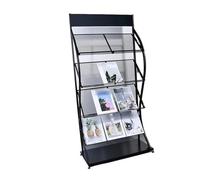 Exhibición Revistero de 4 niveles, soporte for periódicos, expositor folletos pie, estantería for exposiciones Soporte(Negro)