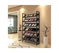 Exhibición Revistero de diseño moderno, estante almacenamiento madera, estanterías exhibición inclinadas, publicidad piso a techo Soporte(Negro)