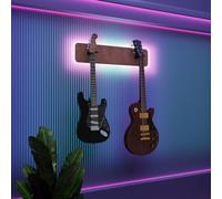 Exhibidor de pared iluminado con LED para múltiples guitarras eléctricas, bajos y acústicas | Vitrina modular retroiluminada con aislamiento acústico | Color: [2-Guitars+LED (70x15cm) | Rosa]