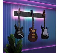 Exhibidor de pared iluminado con LED para múltiples guitarras eléctricas, bajos y acústicas | Vitrina modular retroiluminada con aislamiento acústico | Color: [Gris | 3-Guitars+LED (115x15cm)]