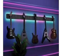 Exhibidor de pared iluminado con LED para múltiples guitarras eléctricas, bajos y acústicas | Vitrina modular retroiluminada con aislamiento acústico | Color: [Gris | 5-Guitars+LED (205x15cm)]