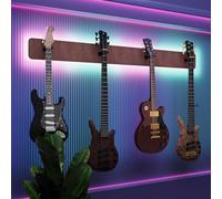 Exhibidor de pared iluminado con LED para múltiples guitarras eléctricas, bajos y acústicas | Vitrina modular retroiluminada con aislamiento acústico | Color: [Rosa | 4-Guitars+LED (160x15cm)]