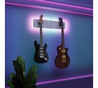 Exhibidor de pared iluminado con LED para múltiples guitarras eléctricas, bajos y acústicas | Vitrina modular retroiluminada con aislamiento acústico | Color: [Blanco | 2-Guitars+LED (70x15cm)]