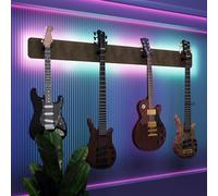 Exhibidor de pared iluminado con LED para múltiples guitarras eléctricas, bajos y acústicas | Vitrina modular retroiluminada con aislamiento acústico | Color: [Beige | 4-Guitars+LED (160x15cm)]