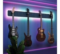 Exhibidor de pared iluminado con LED para múltiples guitarras eléctricas, bajos y acústicas | Vitrina modular retroiluminada con aislamiento acústico | Color: [Azul | 4-Guitars+LED (160x15cm)]