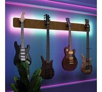 Exhibidor de pared iluminado con LED para múltiples guitarras eléctricas, bajos y acústicas | Vitrina modular retroiluminada con aislamiento acústico | Color: [Dorado | 4-Guitars+LED (160x15cm)]