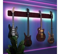 Exhibidor de pared iluminado con LED para múltiples guitarras eléctricas, bajos y acústicas | Vitrina modular retroiluminada con aislamiento acústico | Color: [Burdeos | 4-Guitars+LED (160x15cm)]