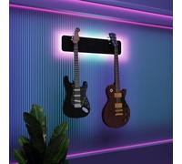 Exhibidor de pared iluminado con LED para múltiples guitarras eléctricas, bajos y acústicas | Vitrina modular retroiluminada con aislamiento acústico | Color: [2-Guitars+LED (70x15cm) | Negro]