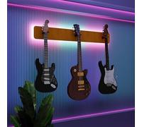Exhibidor de pared iluminado con LED para múltiples guitarras eléctricas, bajos y acústicas | Vitrina modular retroiluminada con aislamiento acústico | Color: [Amarillo | 3-Guitars+LED (115x15cm)]