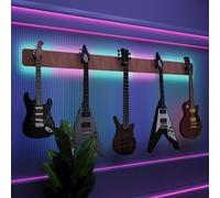 Exhibidor de pared iluminado con LED para múltiples guitarras eléctricas, bajos y acústicas | Vitrina modular retroiluminada con aislamiento acústico | Color: [Rosa | 5-Guitars+LED (205x15cm)]