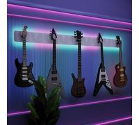 Exhibidor de pared iluminado con LED para múltiples guitarras eléctricas, bajos y acústicas | Vitrina modular retroiluminada con aislamiento acústico | Color: [Blanco | 5-Guitars+LED (205x15cm)]