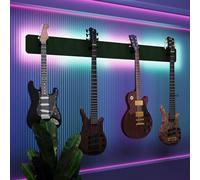 Exhibidor de pared iluminado con LED para múltiples guitarras eléctricas, bajos y acústicas | Vitrina modular retroiluminada con aislamiento acústico | Color: [Verde | 4-Guitars+LED (160x15cm)]