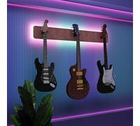 Exhibidor de pared iluminado con LED para múltiples guitarras eléctricas, bajos y acústicas | Vitrina modular retroiluminada con aislamiento acústico | Color: [Rosa | 3-Guitars+LED (115x15cm)]