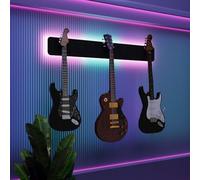 Exhibidor de pared iluminado con LED para múltiples guitarras eléctricas, bajos y acústicas | Vitrina modular retroiluminada con aislamiento acústico | Color: [Negro | 3-Guitars+LED (115x15cm)]