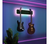 Exhibidor de pared iluminado con LED para múltiples guitarras eléctricas, bajos y acústicas | Vitrina modular retroiluminada con aislamiento acústico | Color: [2-Guitars+LED (70x15cm) | Verde]