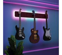 Exhibidor de pared iluminado con LED para múltiples guitarras eléctricas, bajos y acústicas | Vitrina modular retroiluminada con aislamiento acústico | Color: [Burdeos | 3-Guitars+LED (115x15cm)]