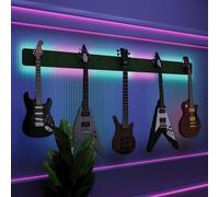 Exhibidor de pared iluminado con LED para múltiples guitarras eléctricas, bajos y acústicas | Vitrina modular retroiluminada con aislamiento acústico | Color: [Verde | 5-Guitars+LED (205x15cm)]