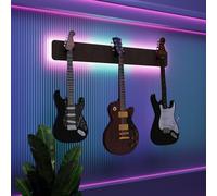 Exhibidor de pared iluminado con LED para múltiples guitarras eléctricas, bajos y acústicas | Vitrina modular retroiluminada con aislamiento acústico | Color: [Marrón | 3-Guitars+LED (115x15cm)]
