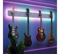 Exhibidor de pared iluminado con LED para múltiples guitarras eléctricas, bajos y acústicas | Vitrina modular retroiluminada con aislamiento acústico | Color: [Blanco | 4-Guitars+LED (160x15cm)]
