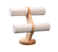 Exhibidor De Pulseras Estante de exhibición madera maciza doble capa for mujer, soporte pulsera, estante presentación joyería oscuro Para Pulseras, Collares(Beige)