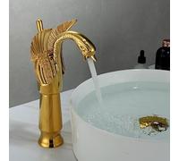 EXHOYAJB Grifo de Lavabo baño Cisne Dorado Lujo frío y Caliente Grifos mezcladores latón(Gold Tall)
