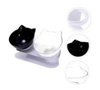 EXHUMKY Comedero Inclinado para Gatos y Perros Cuenco de Plástico con Protección de Cuello Antivuelco Doble Tazón Negro y Transparente para Alimento y Agua