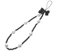 EXHUMKY Cordón de Perlas para Teléfono Lazo Negro, Cadena de Cuentas Antipérdida Ligera y Decorativa, Colgante para Teléfono Móvil y Pulsera Práctica para Uso Diario
