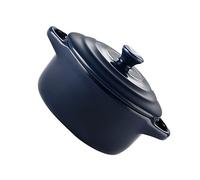 EXHUMKY Cuenco De Cerámica Para Cocina Con Doble Asa y Tapa Compatible Con Microondas y Horno Apto Para Estofados Color Azul Oscuro