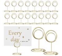 EXHUMKY Soportes para Tarjetas de Felicitación Dorados Mini 20 Piezas, Porta Números de Mesa Redondos 50 Mm, Clips para Fotos y Menús, Soporte Estable para Bodas, Fiestas y Oficina