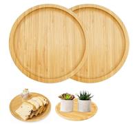 EXIN DECHEN 2PCS Bandeja Redonda Bambú, 20 * 20 * 2cm Platos Redondos para Velas de Bambú, Plato Redondo Madera, Redondo Plato de Madera, Bandeja de Bambú para Posavasos, Té, Café, Pastel, Suculento