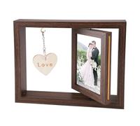 EXIN DEHCEN 10x15 cm Marco de Fotos de Madera de Doble Cara, Marco de Fotos Giratorio para Boda, Portafotos con Colgante de Corazón, para Navidad, Acción de Gracias, San Valentín (Marrón)