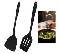 EXIN DEHCEN 2 Piezas Espatula Silicona Cocina, Espátula Antiadherentes Resistente al Calor, Espátulas de Silicona para Cocina, Espátula de Silicona Sólida Extralarga, para Hornear Freír (Negro)