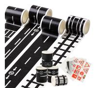 EXIN DEHCEN 9 Pcs Pegatinas de Senales de Trafico de Pista de Curva Recta, Rollos de Cinta Adhesiva de Carreteras y Vías de Tren para Niños para Manualidades, álbumes de Recortes (500 X 4.8 cm)