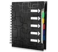 EXIN DEHCEN Cuaderno Libreta con Separadores, A5 Cuaderno Espiral con Etiquetas, Cuaderno Hojas Extraibles para Escuela, Oficina o Hogar, Planificador de Escritura (120 Hojas, Negro)