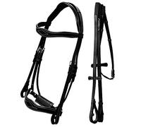 Exion - Brida de doma con riendas de red | Corona anatómica ancha, banda nasal y banda para la ceja y riendas con tapones de mano | Bridas de doma para caballos