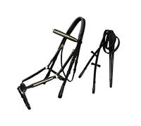 Exion - Brida de piel con agarre de goma y hebillas de latón, diseño de caballo, color plateado, Horse (Full), Negro