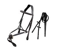 Exion - Figura anatómica 8 Brida con pieza de corona mono, banda nasal cuadrada elevada con costuras elegantes, acolchado suave en corona, cejas y muserola nasal, riendas de agarre de goma para