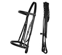 ExionPro Brida de cazador cosida tradicional con riendas de cordones | Brida de caballo inglés de primera calidad