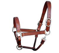 ExionPro Exion Designer - Cabestro acolchado de cuero acolchado cosido - Hebillas plateadas | Cabestro ajustable para barbilla y garganta | Cabestro de corona reemplazable | Negro, marrón habana