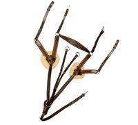 ExionPro Peto de 5 puntos, piel de oveja y relleno de piel con elástico marrón con líneas grises y granate, y accesorio para correr | Peto de cuero para caballos | English Horse Tack