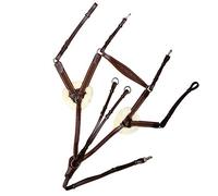 ExionPro Peto de 5 puntos, piel de oveja y relleno de piel con elástico marrón con líneas grises y granate, y accesorio para correr | Peto de cuero para caballos | English Horse Tack