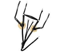 ExionPro Peto de 5 puntos, piel de oveja y relleno de piel con elástico negro con líneas grises y granate, y accesorio para correr, tachuela de caballo inglés | Breastplate para caballos